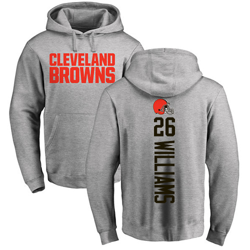 Men Cleveland Browns Greedy Williams Ash Jersey #26 NFL Football Backer Pullover Hoodie Sweatshirt